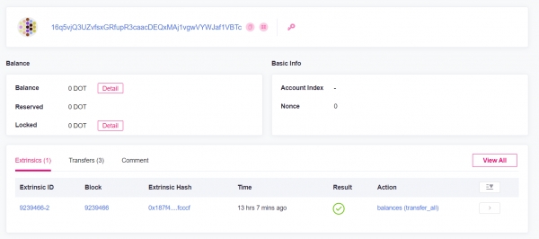 개빈 우드 폴카닷 설립자 후원금 전송 내역(사진=polkadot.subscan.io)