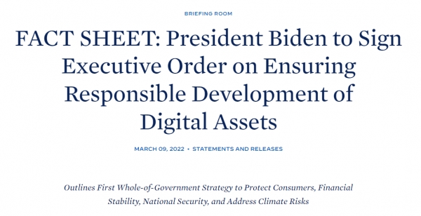 미국 백악관이 발표한 디지털 화폐 행정 명령 서명 승인자료(사진=백악관 공식 웹사이트)