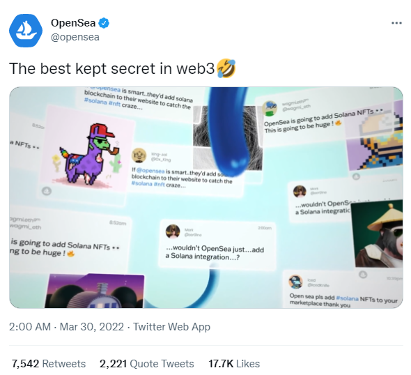 솔라나는 오픈씨에서 거래되는 네 번째 가상화폐 생태계가 됐다(사진=오픈씨 공식 홈페이지)