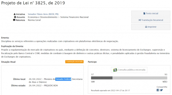 O projeto de lei de bitcoin do Brasil, PL 3825/2019 (PL 3825/2019), aguarda aprovação pela Câmara dos Deputados e a assinatura do presidente Jair Bolsanaro.  (Foto = Congresso Nacional Brasileiro)
