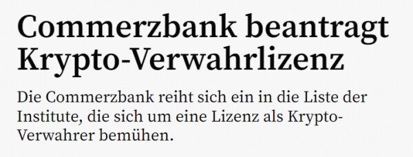 독일 상업은행이 가상자산 사업자 등록을 신청하며 업계 첫 행보에 나섰다(사진=뵈르젠-자이퉁)