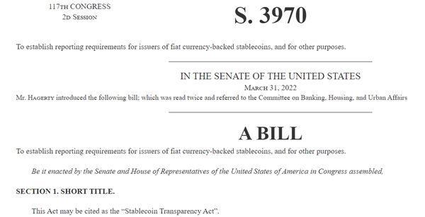  ‘스테이블코인 투명법(Stablecoin Transparency Act)’로 알려진 미국의 상원법안 3970(사진=미국 의회 공식 웹사이트)
