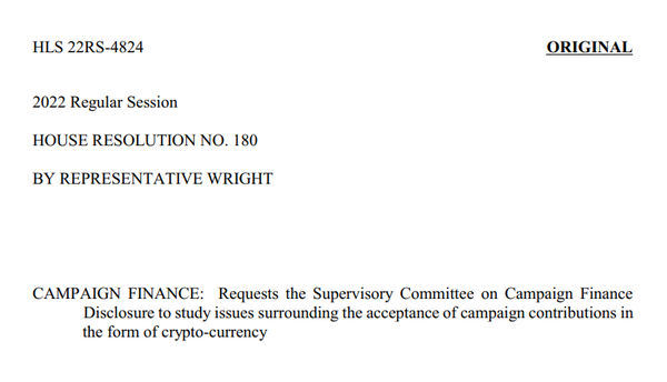 마크 라이트 루이지아나 하원의원이 상정한 가상화폐 기부금 수용과 관련한 문제를 연구 법안(사진=루이지아나 주 의회) 