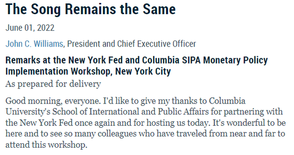 존 윌리엄스 뉴욕 연은 총재의 디지털 화폐 관련 발표 서문(사진=뉴욕 연방준비은행)