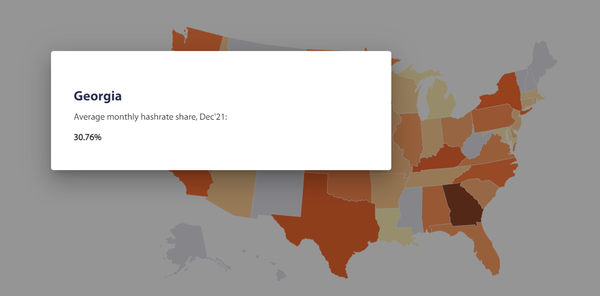 조지아주의 지난해 12월 미국 내 비트코인 채굴 점유율(사진=CBECI)