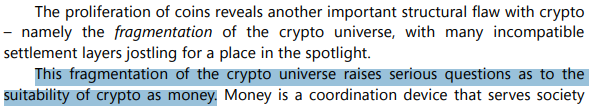 가상화폐 생태계 내 ‘분열’ 현상은 국제결제은행이 제시한 또 다른 구조적 취약 사항이었다(사진=‘미래 통화 시스템(The Future monetary system)’ 보고서)