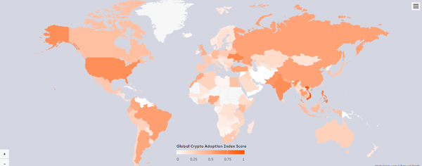 진한 색일수록 높은 가상화폐 도입률을 의미한다(사진=체이널리시스)