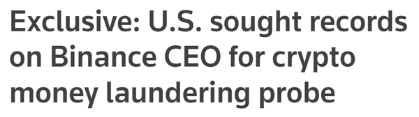 ‘미국이 가상화폐 자금세탁 조사와 관련해 바이낸스 최고경영자에 대한 기록을 찾았다’(사진=로이터)