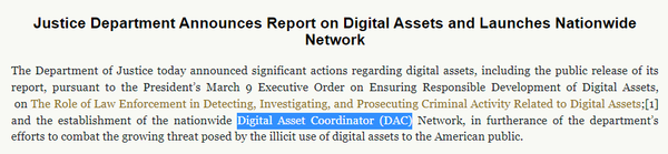 미국 법무부는 지난 9월 16일(현지시간) 디지털자산 범죄 수사 및 기소에 대한 전문 훈련과 지침을 전파하는 역할의 ‘디지털자산 코디네이터’ 부서를 신설했다(사진=미국 법무부)