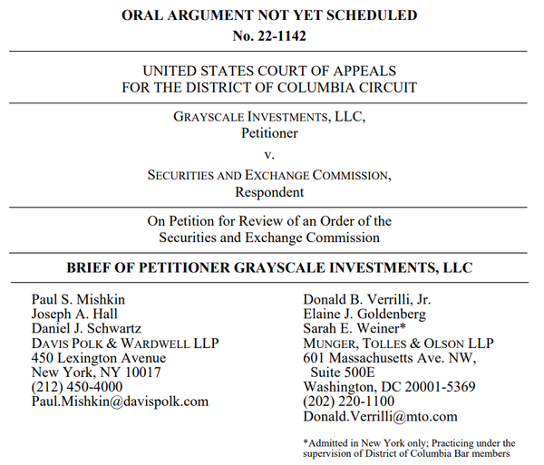 그레이스케일이 미국 워싱턴 D.C. 연방항소법원에 제출한 서류 일부(사진=그레이스케일)