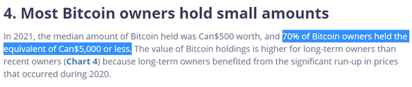 캐나다 비트코인 보유자의 70%가량은 5,000캐나다달러(한화 약 519만 원) 이하로 시장에 참여 중이다(사진=캐나다 중앙은행)
