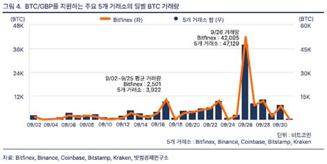 비트코인/영국 파운드화를 지원하는 주요 5개 거래소의 일별 비트코인 거래량(사진=빗썸)