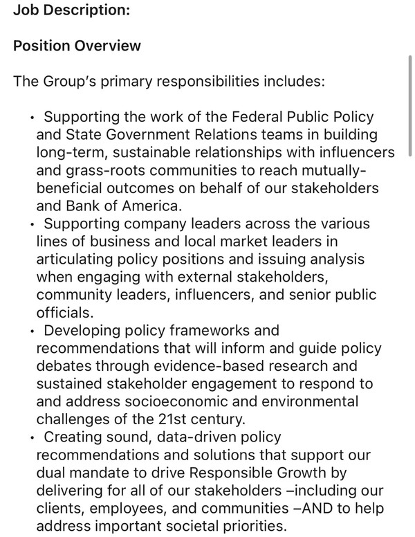 뱅크오브아메리카는 증거 기반 연구를 통해 정책 토론을 알리고 안내할 정책 프레임워크 및 권고안을 개발하겠다고 밝혔다(사진=링크드인)