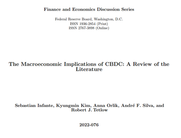 ‘중앙은행 발행 디지털화폐의 거시경제적 시사점: 문헌고찰’(사진=연방준비제도)