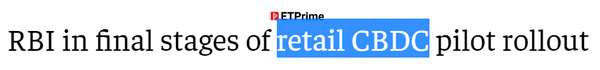 인도 중앙은행이 오는 12월 소매 중앙은행 발행 디지털화폐 시제품을 출시한다(사진=이코노믹타임즈)