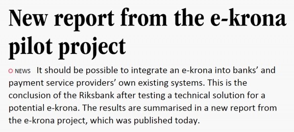 스베리예스 릭스방크는 지난 4월 6일(현지시간) 시중 은행과의 디지털화폐 상호작용 검증을 완료했다고 밝혔다(사진=스베리예스 릭스방크)