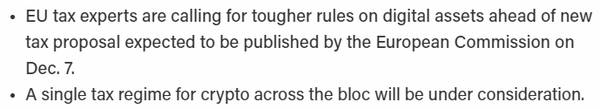 더블록은 유럽연합 집행위원회가 오는 12월 7일(현지시간) 가상화폐 과세안을 채택할 것으로 내다봤다(사진=더블록)
