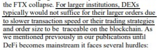 제이피모건은 탈중앙화 거래소의 경우 속도와 규모면에서 기관 투자자들의 주문을 처리할 수 없을 거라고 짚었다(사진=제이피모건)