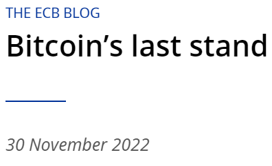 유럽중앙은행은 최근 ‘비트코인의 마지막 저항(Bitcoin’s Last Stand)’이라는 게시글을 발표했다(사진=유럽중앙은행)