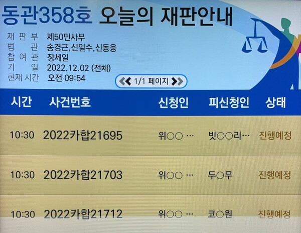 12월 2일 서울중앙지방법원에서 열린 위믹스 상장폐지 효력정지 가처분 신청 심리(사진=경향게임스)