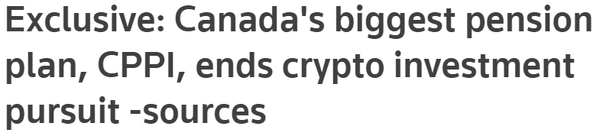 로이터는 캐나다연금투자가 가상화폐 투자에 대한 추적을 종료했다고 전했다(사진=로이터)