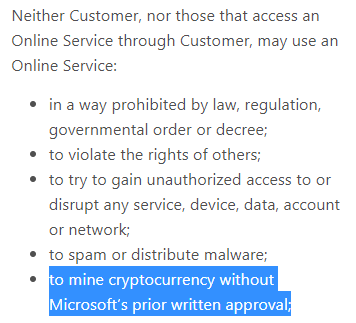 마이크로소프트가 자체 클라우드 서비스인 ‘애저’를 이용한 가상화폐 채굴을 금지했다(사진=마이크로소프트)