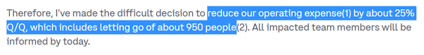 코인베이스가 최근 비용 절감을 위해 950명의 인력을 정리해고했다(사진=코인베이스)
