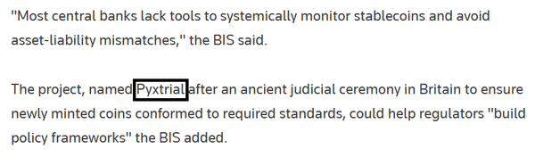 국제결제은행의 자체 스테이블코인 검증 시스템의 이름은 ‘픽스트라이얼(Pyxtrial)’이다(사진=로이터)