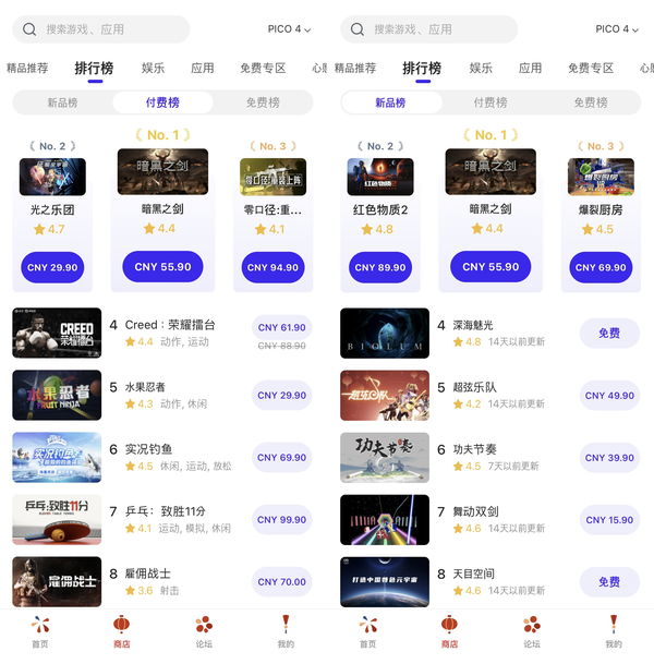 PICO 중국 스토어 유료 앱 및 신규 출시 앱 순위 (14일 기준)