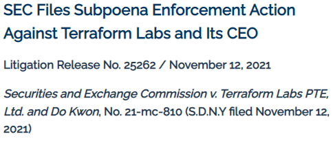 미국 증권거래위원회는 지난해 11월 테라폼랩스와 권도형 대표를 대상으로 소환장을 발부한 바 있다(사진=미국 증권거래위원회)