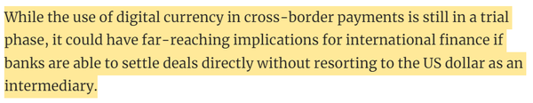 사우스차이나모닝포스트는 디지털화폐 사용 활성화가 미국 달러의 의존도를 낮추는 결과를 불러올 수도 있다고 짚었다(사진=사우스차이나모닝포스트)