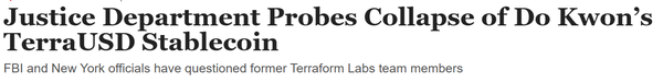미국 법무부가 권도형 대표의 테라폼랩스가 발행한 스테이블코인 붕괴에 대한 조사를 진행 중이라고 월스트리트저널이 전했다(사진=월스트리트저널)