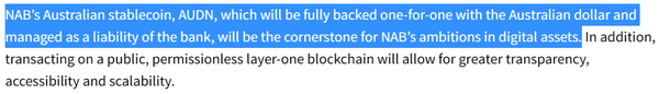 내셔널오스트레일리아 은행이 개발하는 스테이블코인은 호주 달러로 준비금이 구성될 예정이다(사진=내셔널오스트레일리아은행)