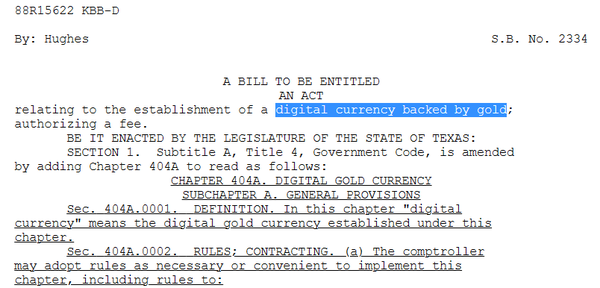 텍사스주에서 최근 금으로 뒷받침되는 디지털화폐를 발행하자는 내용의 입법안이 발의됐다(사진=텍사스주 의회)