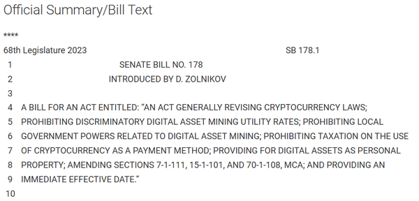 몬타나주 ‘상원법안178’은 가상화폐를 지불 수단으로 사용할 때 과세를 금지하는 것과 대체불가토큰 및 스테이블코인을 개인 재산으로 분류하는 내용을 포함한다(사진=몬타나주)