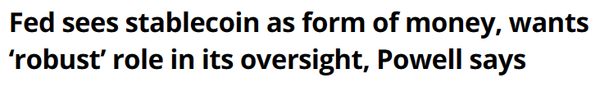 파월 의장은 연방준비제도가 스테이블코인을 화폐의 한 종류로 본다며 시장 내 기관의 역할 강화를 시사했다(사진=코인텔레그래프)