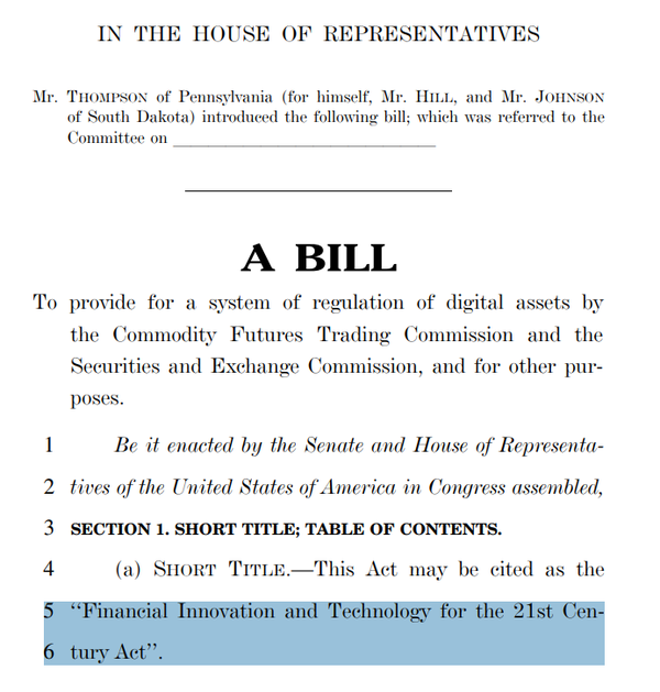 ‘21세기를 위한 금융혁신 및 기술법(The Financial Innovation and Technology for the 21st Century Act)’
