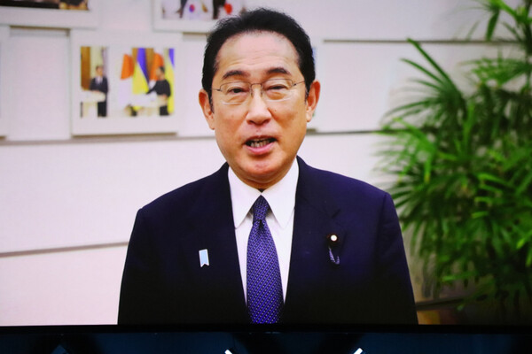 ▲ 화상으로 축전을 보낸 일본 기시다 후미오 총리