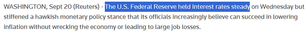미국 중앙은행은 기준금리를 동결했다(사진=로이터)