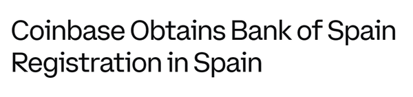 미국의 코인베이스 가상화폐 거래소가 스페인 중앙은행에 가상화폐 서비스 제공업체 등록을 마쳤다