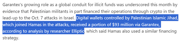 월스트리트저널은 가란텍스가 이슬라믹지하드의 9,300만 달러(한화 약 1,258억 원) 규모 가상화폐 거래를 처리했다고 밝혔다(사진=월스트리트저널)
