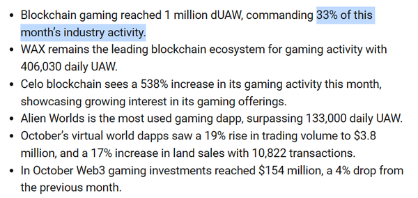 댑레이더에 따르면 지난 10월 블록체인 시장 참여자의 33%는 게임 생태계 이용자로 나타났다(사진=댑레이더) 