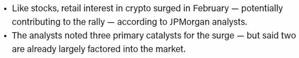 제이피모건은 이달 가상화폐 시장이 주식과 같이 개인 투자자들에 의해 주도됐다고 전했다(사진=더블록/ 제이피모건)
