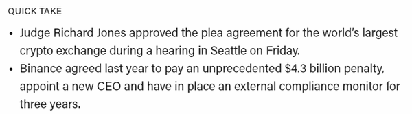 미국 시애틀 연방법원이 바이낸스 가상화폐 거래소의 43억 달러(한화 약 5조 7,276억 원) 규모 벌금 납부 합의 건을 공식적으로 승인했다(사진=더블록)