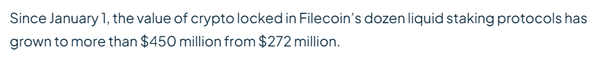 파일코인 스테이킹 자금은 지난 1월 1일 2억 7,200만 달러(한화 약 3,627 원) 규모에서 3월 2일 기준 4억 5천만 달러(한화 약 6,001억 원)까지 늘어났다(사진=디엘뉴스)
