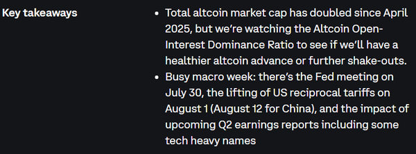 코인베이스 분석가는 만약 ‘알트코인 미결제약정 점유율’ 지표가 높은 상태로 유지될 경우 시장 내 추가 조정이 발생할 수 있다고 지적했다(사진=코인베이스)