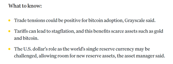 그레이스케일은 달러 보유 심리가 압박을 받을 경우 시장 수요가 금, 비트코인 또는 다른 통화로 옮겨갈 수 있다고 전했다(사진=코인데스크/ 그레이스케일)