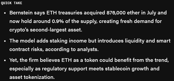 번스타인은 글로벌 상장사의 매입에 이더리움 신규 수요가 창출되고 있다면서 리스크 관리가 주요 해결 과제가 될 것이라고 밝혔다(사진=더블록)